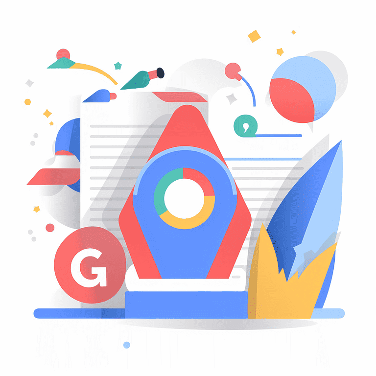 A google logo with a rocket and a paper.